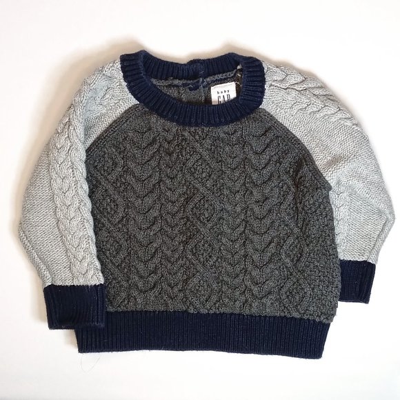 Baby Gap Gray and Navy cable knit Sweater US 3-6 Months - Picture 1 of 4